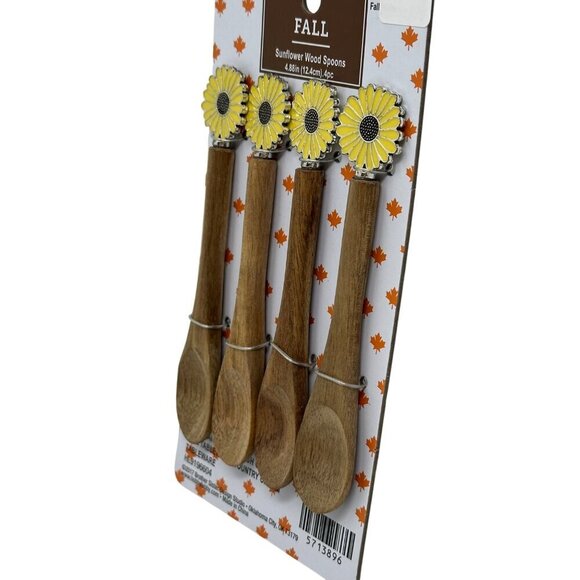 Sunflower Mini Wood Spoon Set Of 4 Fall  Autumn Country Farmhouse Modern Holiday - Picture 5 of 7